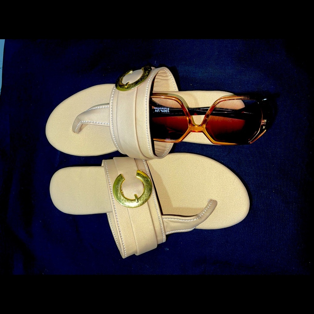 Tan leather ladies slippers